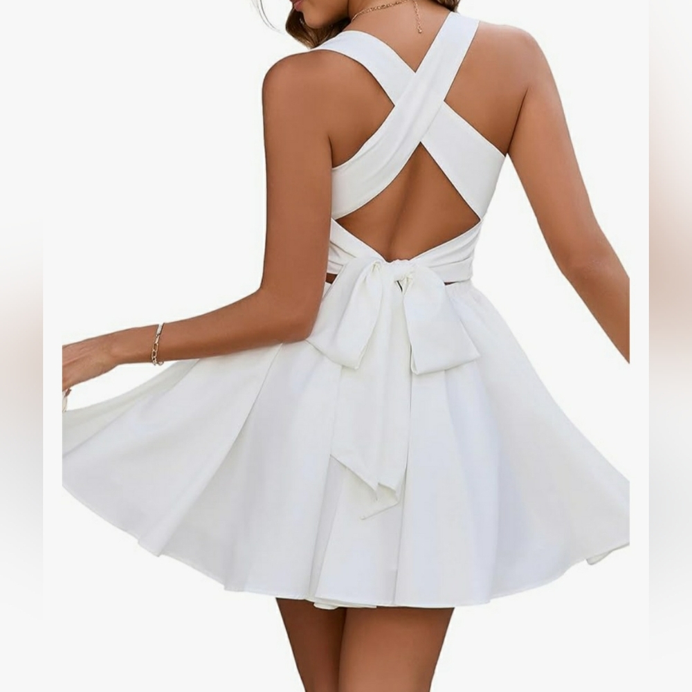 Colysmo Women Homecoming Mini Dress A Line Flowy Ruffle Square Neck Size L